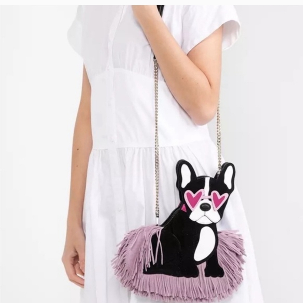 Kate Spade Black and Pink Dog Fringe Bag
